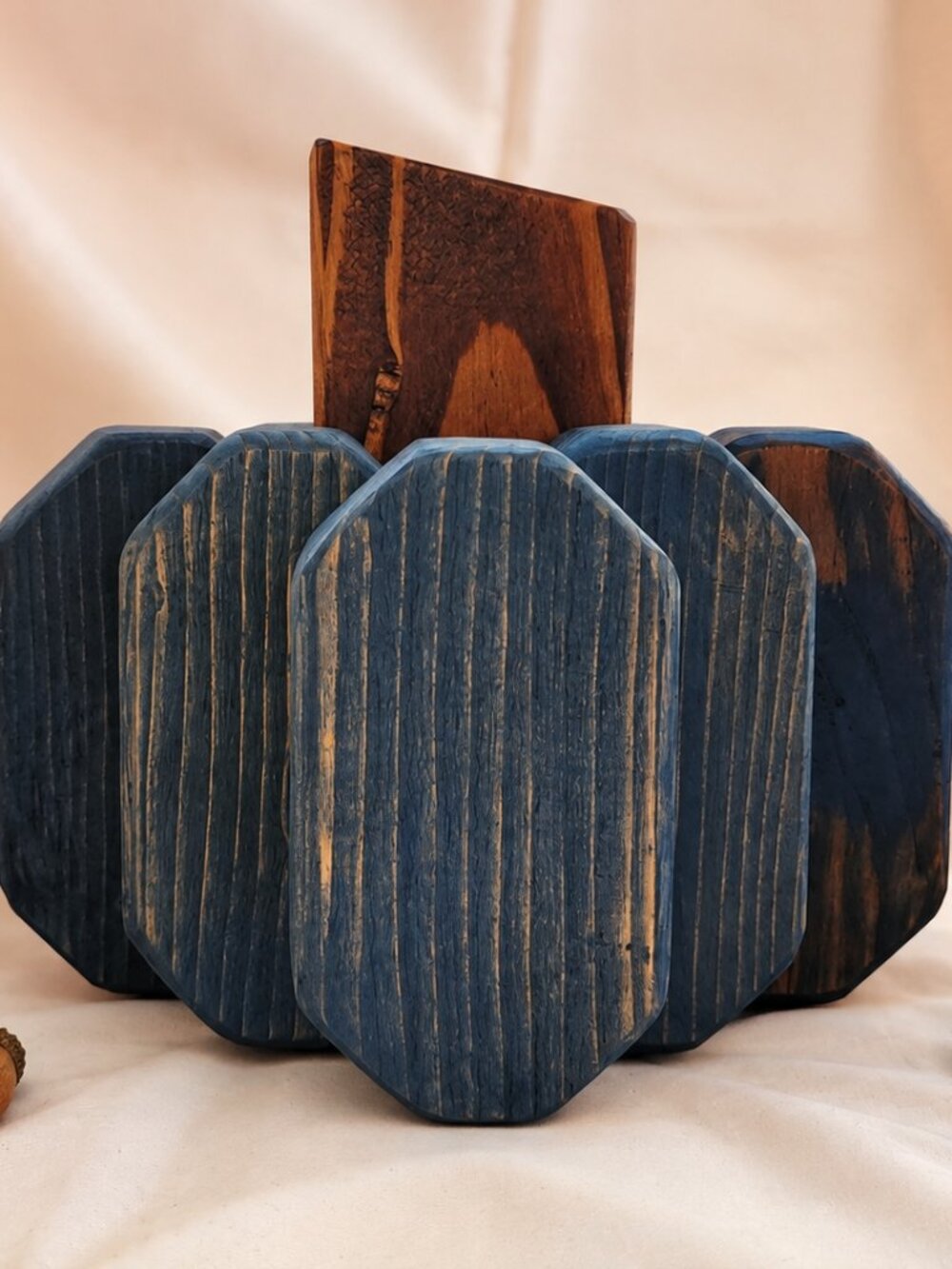 Handmade Blue Wooden Pumpkin